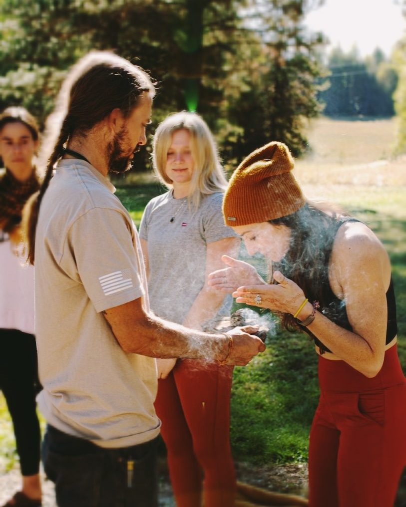 A quiet outdoor moment shared during a gathering
